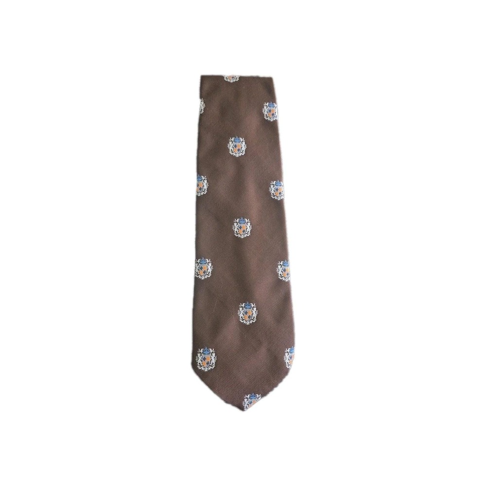 Vintage Resisto Mens Necktie Dark Chocolate Light Blue Crest And Lion EUC - Picture 1 of 3
